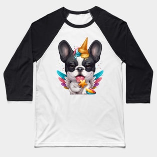 Brindle Pied French Bulldog Ice Cream Unicorn Baseball T-Shirt